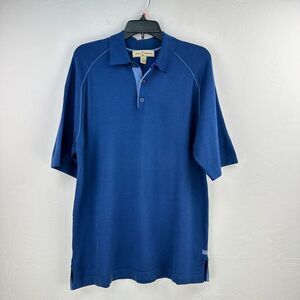 Vintage Tommy Bahama Polo Shirt Mens Medium Blue Short Sleeve Side‎ Slits Preppy